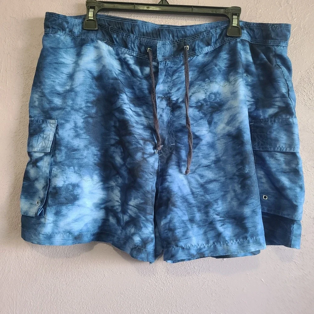 Catalina Board Shorts Women XL 40 Blue Tie Dye Cargo Pocket Surf Beach Swim
